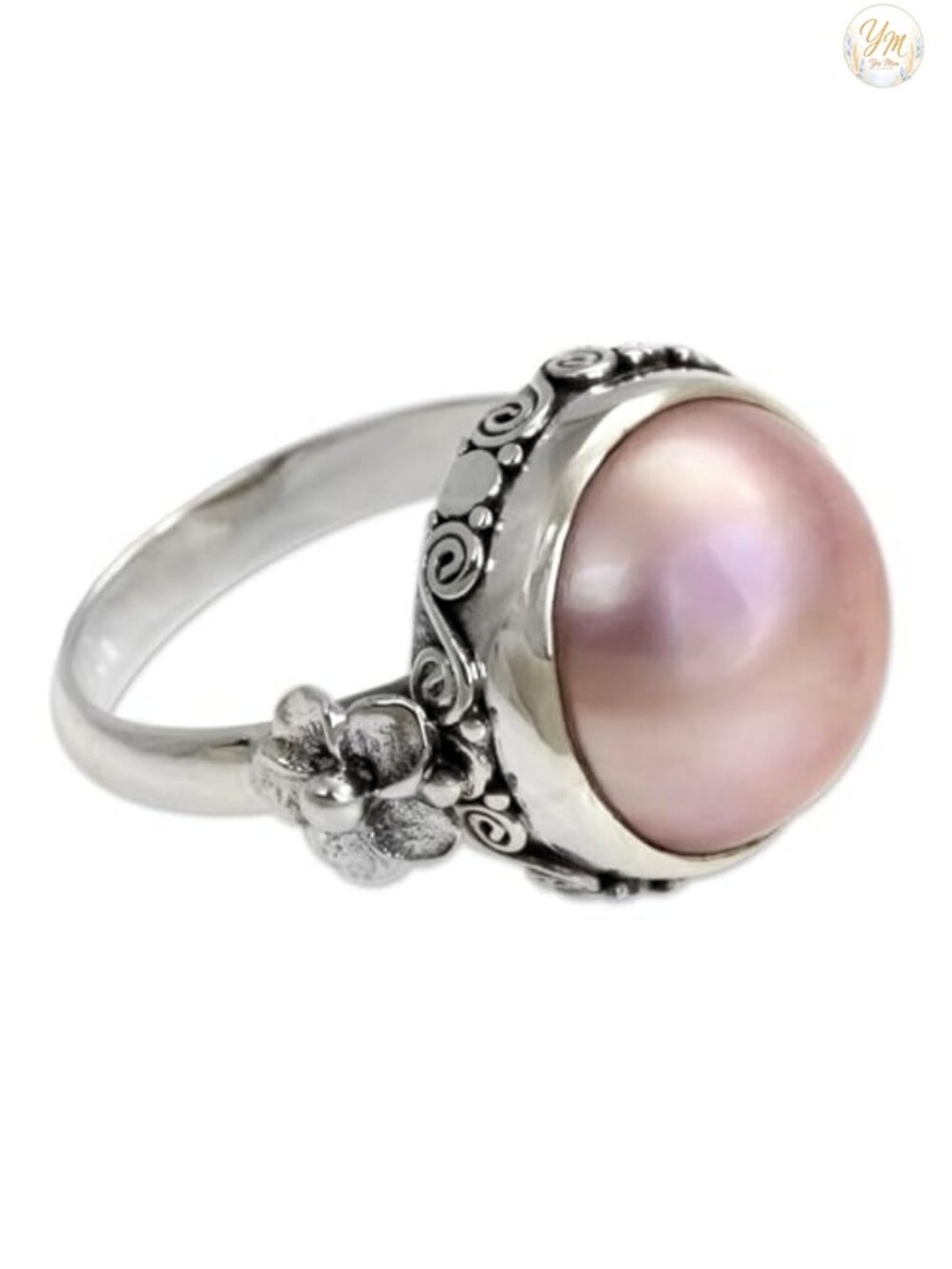 Handmade Pearl Flower Ring Love Moon Floral Sterling Silver Size 5.5